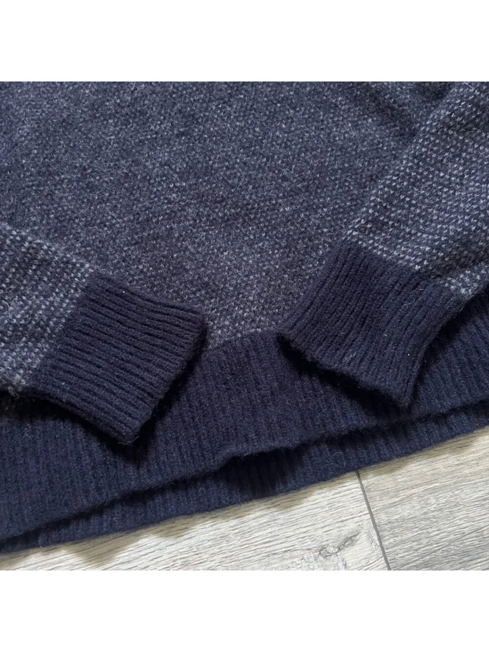 J.Crew Women's L Pullover Crewneck Wool Sweater Navy Waffle Knit 100% Lambswool